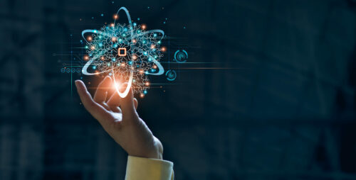 Hand touching data of brain and science on network connection, AI, Artificial intelligence, Machine learning, Technology and science.